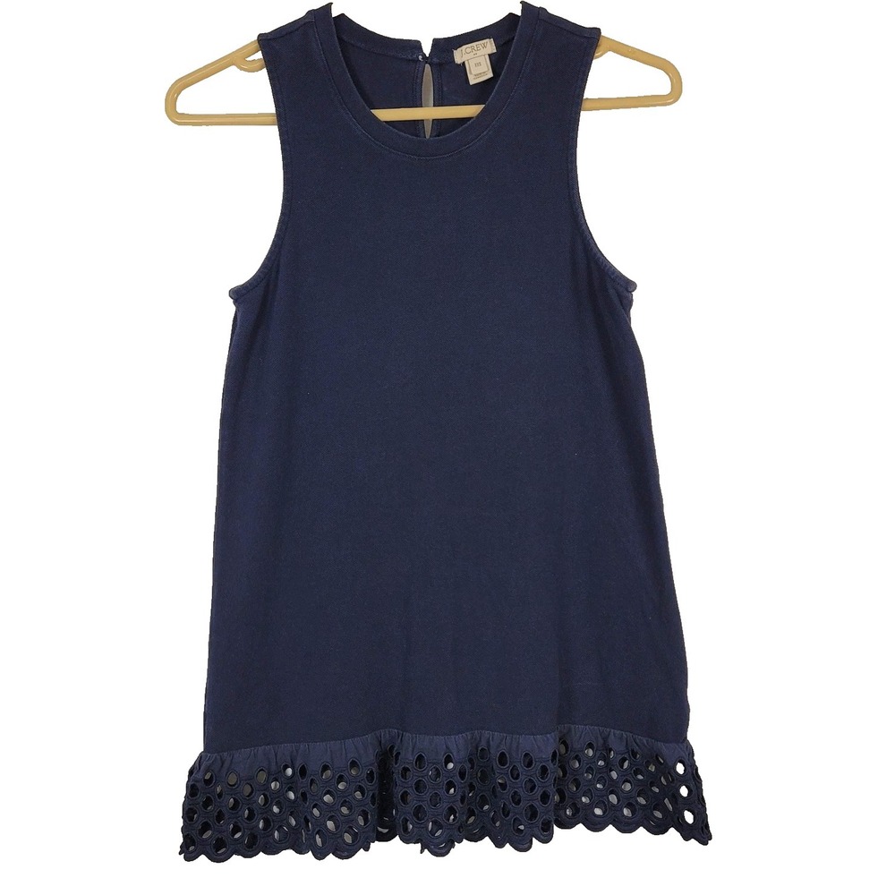 J Crew Tank Top Womens XXS Navy Eyelet‎ Hem Tunic